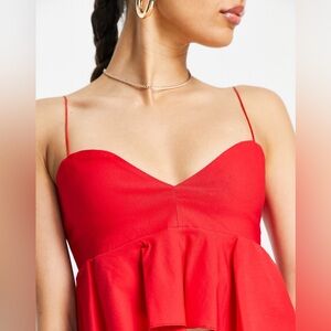 ASOS Vesper Bengaline Petite Frill Hem Red Crop Top